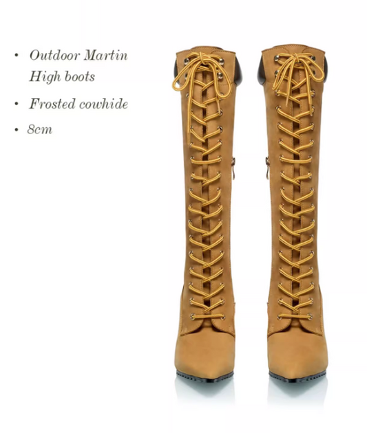 Neo-Retro Pointed High-Heel Combat Boots