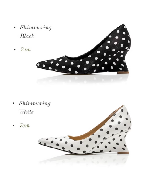 Paris Dot Satin Wedge Pointed Heels