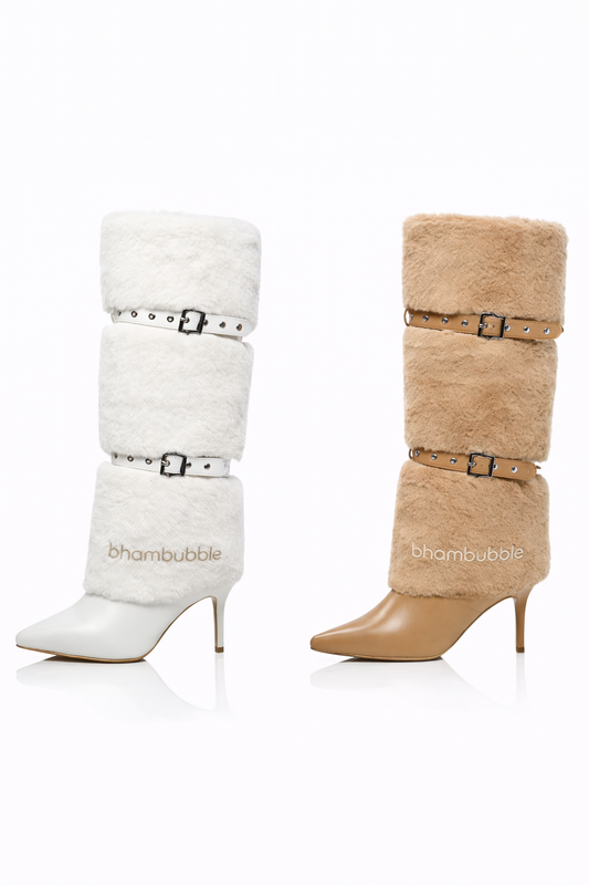 Midnight Buckle Fur-Trimmed Pointed Fashion Boots