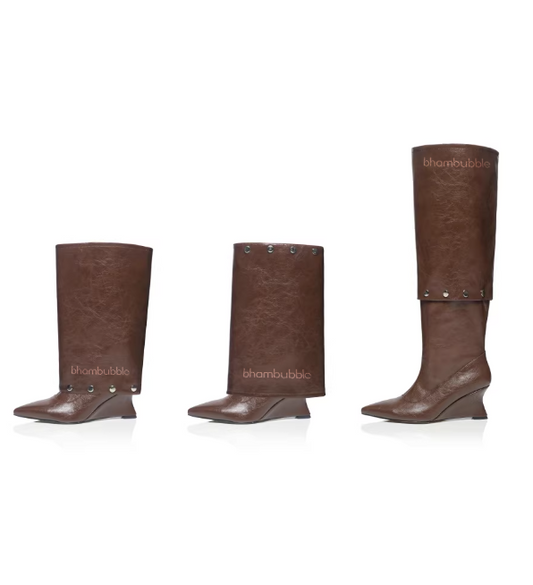 Crackle Leather Convertible Wedge Over-the-Knee Boots